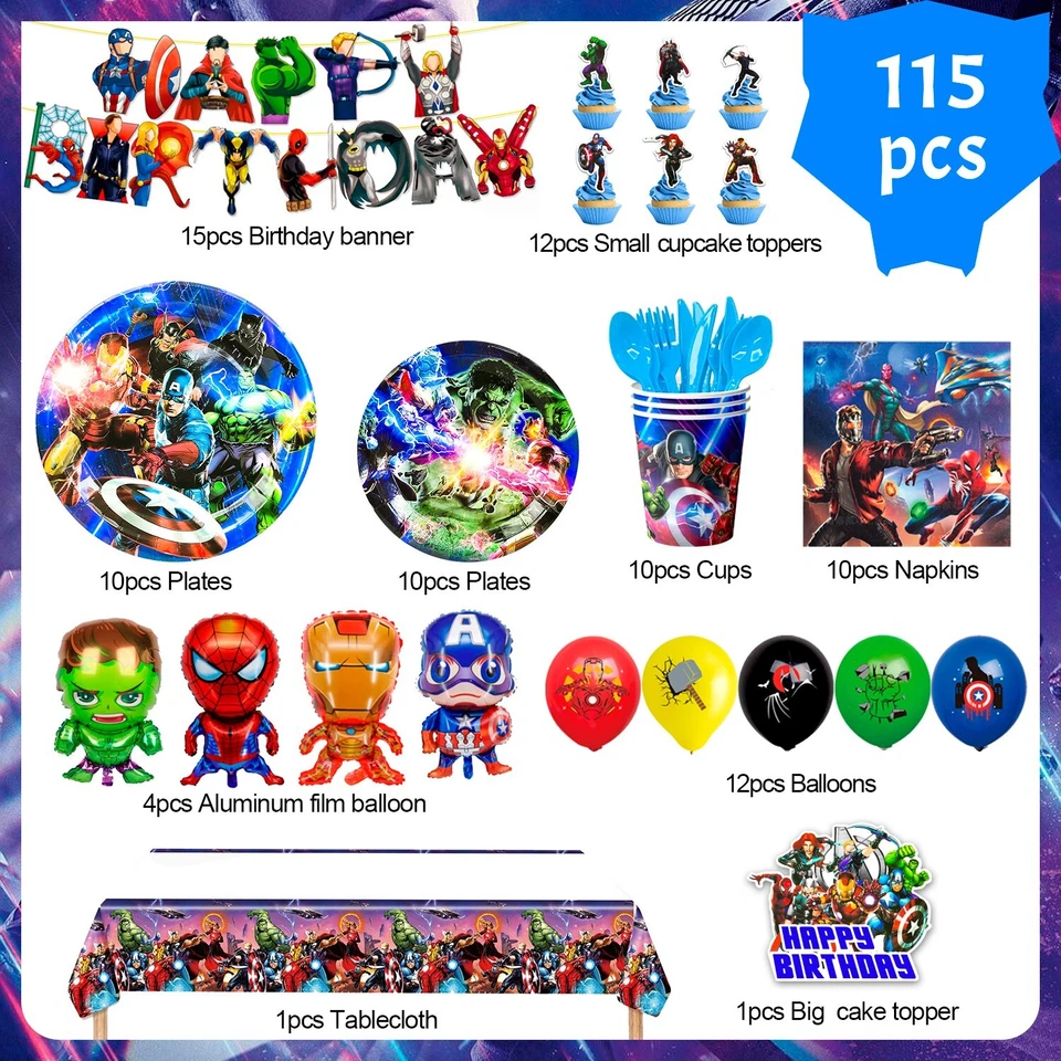 Vengadores Cumpleaños Fiesta Suministros Superhéroe Fiesta Decoraciones Niños Globo Platos Foto 2 de 4