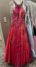 Rachel Allan Prom Gown Fuchsia Nude Illusion Sz 6 Beaded Tulle Bottom SALE