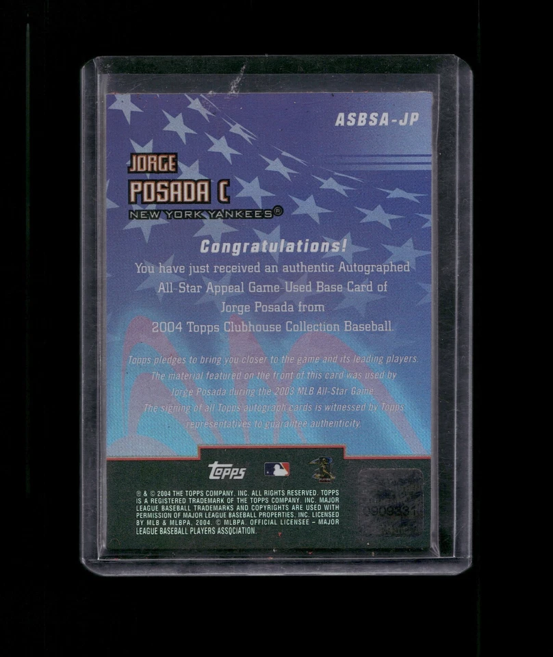 2004 Topps Clubhouse Collection Jorge Posada All-Star Appeal Relic Auto /50 - Image 2 of 2