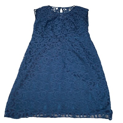 Adrianna Papell Midi Sheath Dress Womens 14W Blue Lace Overlay Cap Sleeve  Lined | eBay