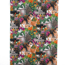 Springs Creative Cats Kittens Floral Garden Fabric Remant 36"L x 20"W Prewashed