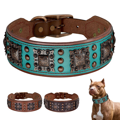 #ad Genuine Leather Dog Collar Heavy Duty Soft Padded Wide for Large Dogs Adjustable $25.99