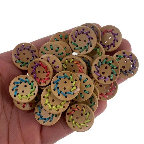 30Pcs Natural Wooden Buttons 2-Hole Handmade Thread Button Knitting Accessories - Imagen 11 de 12