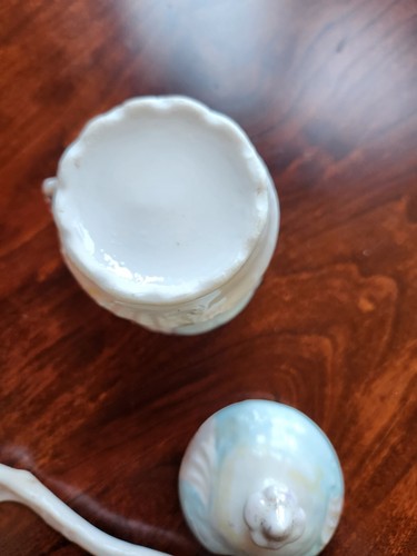 Azúcar victoriano pintado a mano cubierto de porcelana con cuchara original de 3,5" - Imagen 12 de 15
