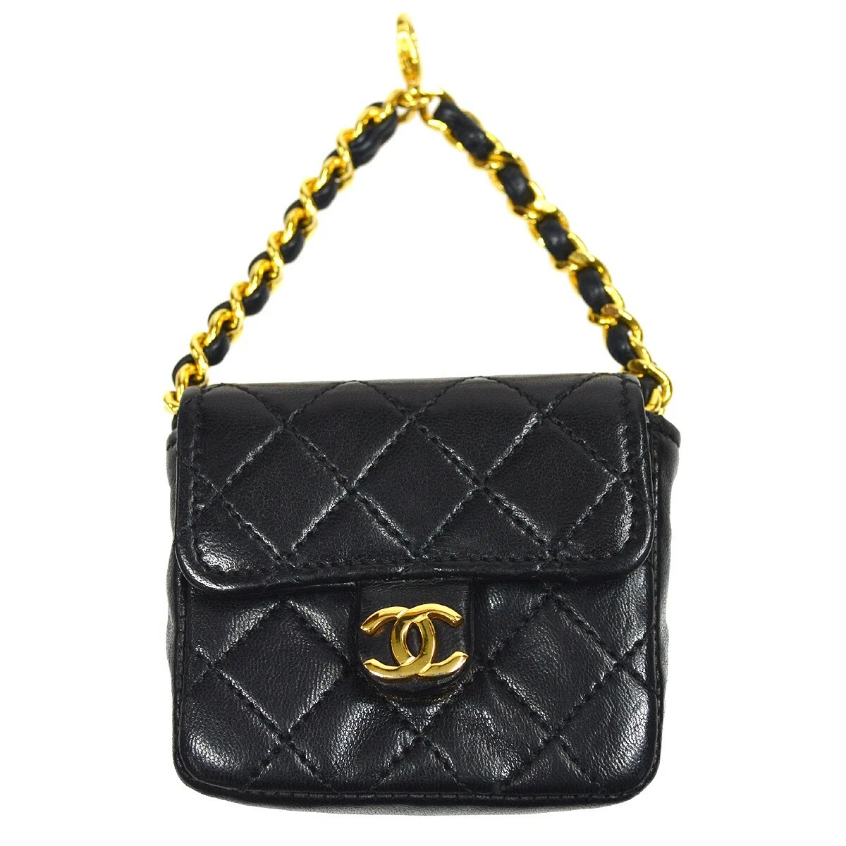 CHANEL CC Classic Flap Micro Bag Pouch Purse Black Lambskin 63555