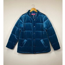 Luxe Velvet Isaac Mizrahi Live Womens Large Teal Quilted Paisley Puffer Jacket