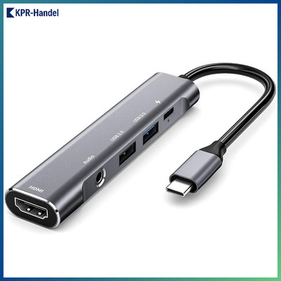 USB C auf HDMI Adapter 5in1 4K Typ C Hub mit 3.5mm Jack und PD 60W