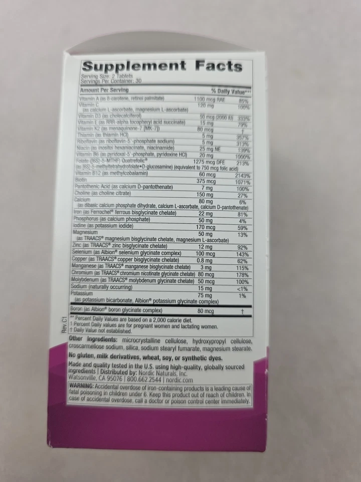 Comprimidos multivitamínicos prenatales Nordic Naturals - 60 unidades Foto 2 de 4