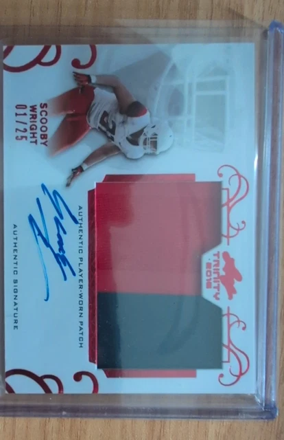 2016 Leaf Trinity - Patch Autographs Scooby Wright III #PA-SW1 Red /25 (AU, MEM,