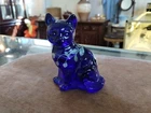 Fenton Cobalt Blue Cat Signed Hand Painted Floral Figurine