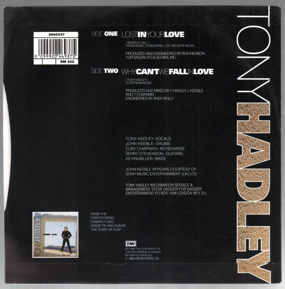 Tony Hadley Lost In Your Love 7" Vinyl UK EMI 1992 B/w Why Can't We Fall In Love - Bild 2 von 2