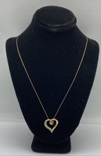 10k Gold Two Tone Melee Diamond Open Heart Pendant Dainty 18" Necklace 1.4g