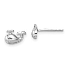 Sterling Silver Rhodium-Plated Polished Whale Post Stud Earrings L-6 mm, W-9 mm