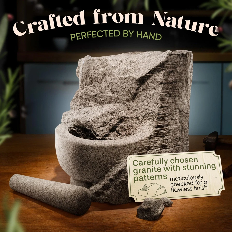 1.5 Cup-Capacity Mortar and Pestle Set - Unpolished Heavy Granite for Enhance... - Image 4 of 4