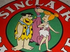 VINTAGE SINCLAIR GASOLINE FLINTSTONES FRED 11 3/4" PORCELAIN METAL TV SHOW SIGN!