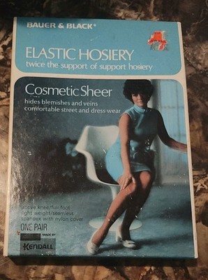 Bauer & Black Elastic Hosiery-Vintage-Size Small -Above Knee/Full Foot-Beige-USA