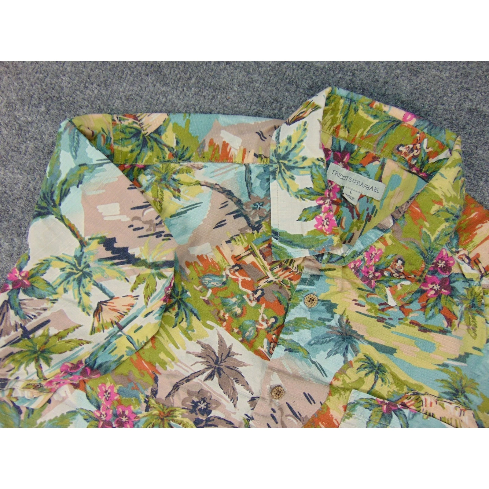 Tricots St Raphael Shirt Mens Large Aloha Tropical Green Blue Island Button Down
Opens in a new wind