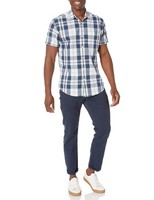 Herren Hemd Kurzarm Popeline Marineblau Weiß Karo GrößE S, Amazon Essentials