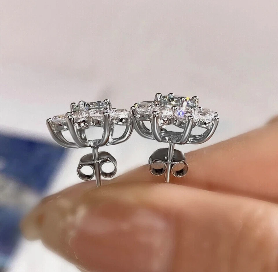 1KT D, VVS1 Moissanite Sonnenblume Ohrringe 18K Platin Finish 925 Silber Schmuck - Bild 2 von 4