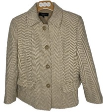 Talbots Blazer Jacket 6 Tan Cream Herringbone Wool Blend Lined Career Business