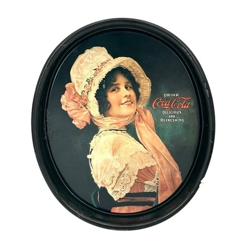 Vintage Metal Coca Cola Oval Serving Tray Black Betty Girl 1970’s  **SEE**