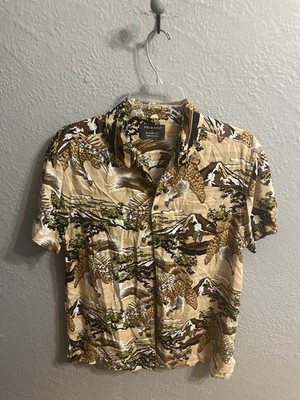 Primark Tan Men Printed  Short Sleeve Shirt Size Small Relaxed Fit