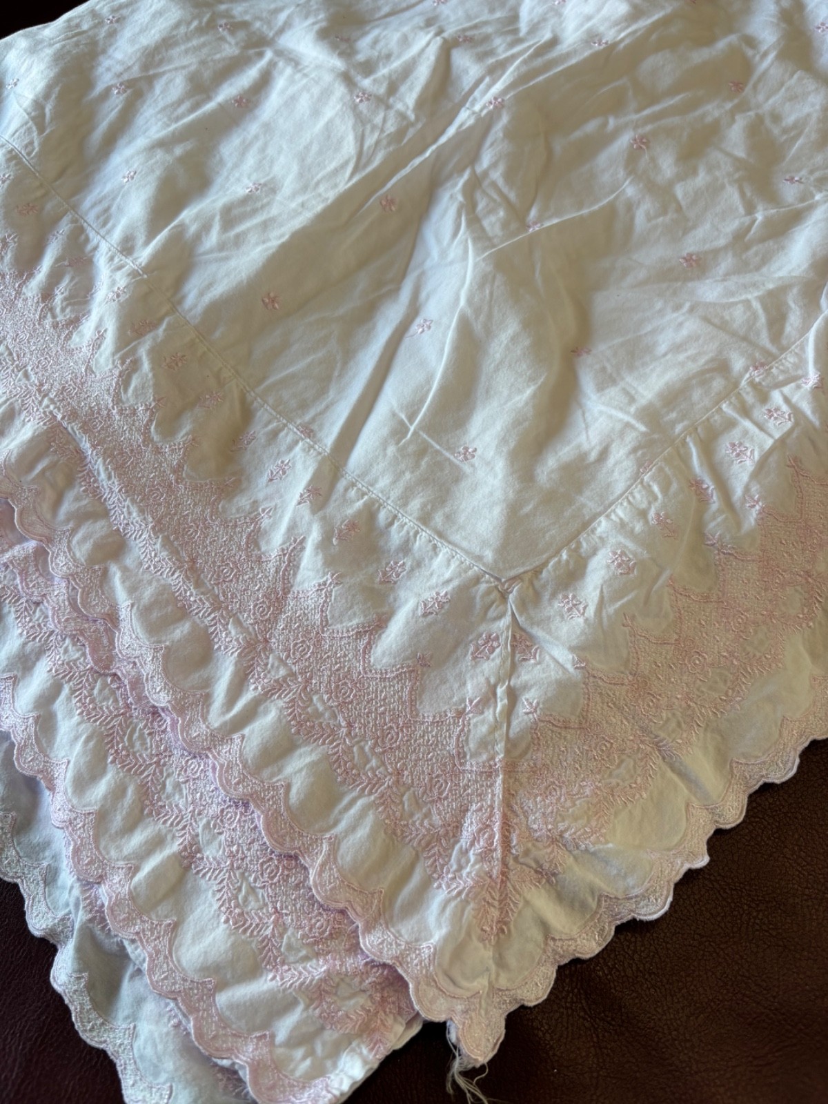 Vintage Simply Shabby Chic Pale Pink on Pink Embroidered Full/Double Size Duvet