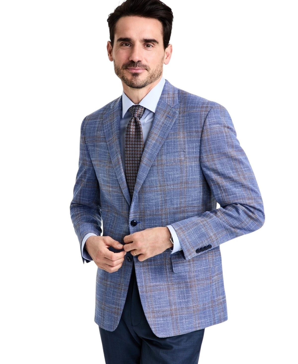 Michael Kors Mens Classic fit Sport Coat Blazer 48 R Blue Beige Plaid