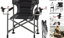 Padded Folding Fishing Chair with 2 Rod Holders for Adults Camouflage - Regular