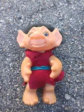 Vintage 1977 Thomas Dam 9" Troll Moveable Arm Black Hair Felt Norfin Denmark 604