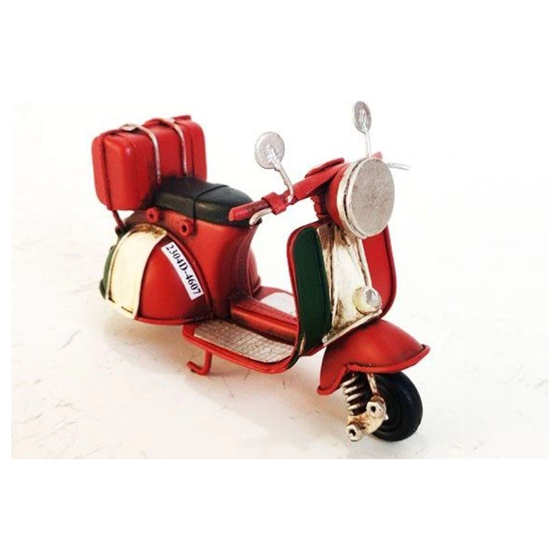 Scooter in Metallo Modellino Vintage Rosso 11x5,5x7,5 cm Retro Soprammobile, fotografia 7 di 9