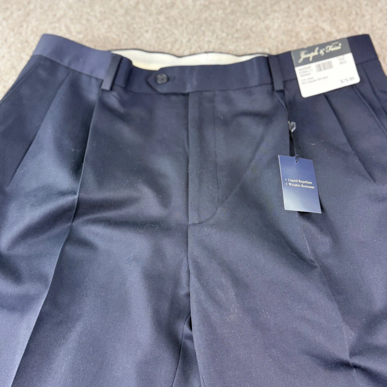 Joseph & Feiss Dress Pants Mens 38x32 Navy Pleated Cuffed Classic Fit Dressy New