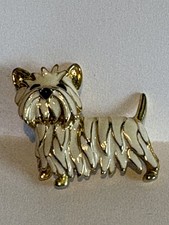 Vintage Scottie Dog Brooch, West Highland Terrier Westie Gold & White Enamel Pin