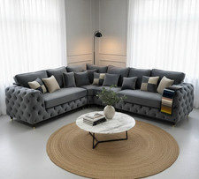 Ashton Grey Corner Sofa | Modern Fabric L Shape Sofa Couch | Comfortable Living