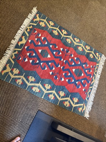 Vintage Turkish Kilim Rug Handwoven Wool Flatweave 3x4 ft Tribal Made in Turkey - Picture 6 of 7