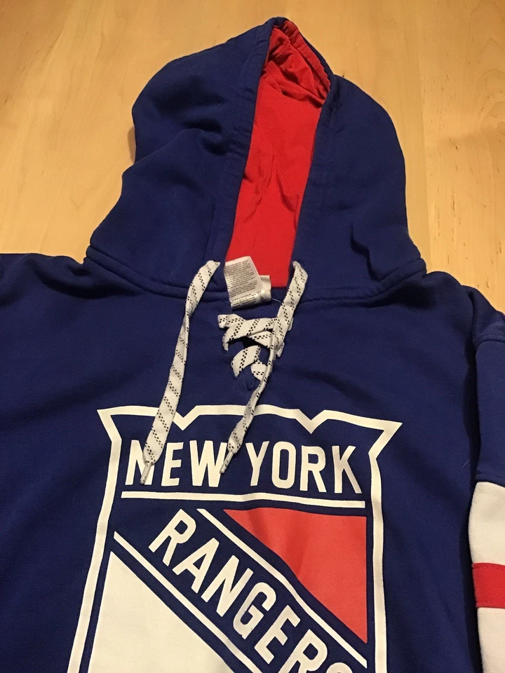 Sudadera con capucha New York Ranger azul. Talla m rojo blanco y azul. Tema de hockey con cordones NHL Foto 4 de 4