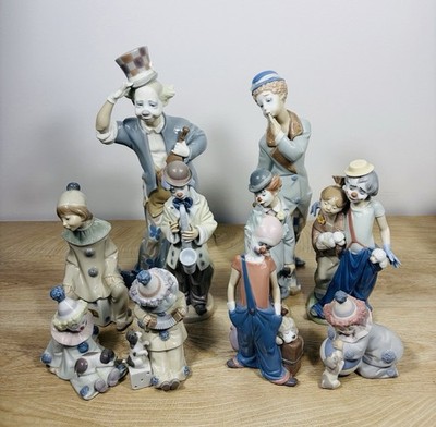 Vintage Lladro Porcelain Clown Figurine Collection -set 10 Sad Clowns Memorabili