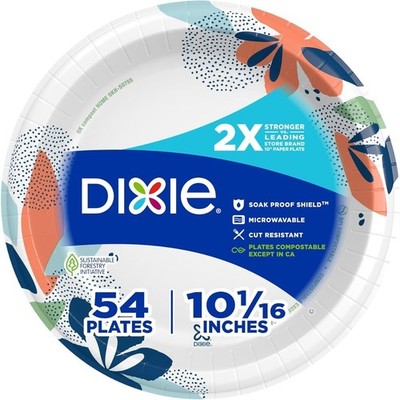 Large 10 Inch Disposable Paper Plates 54 Count Microwave Safe Soak Proof Cut