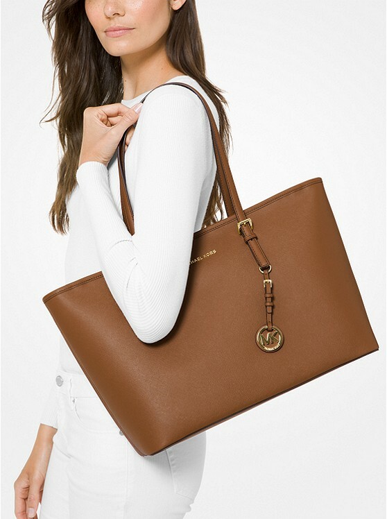 NWT Michael Kors Jet Set Tote Bag X-Large 3-Zip Brown Saffiano