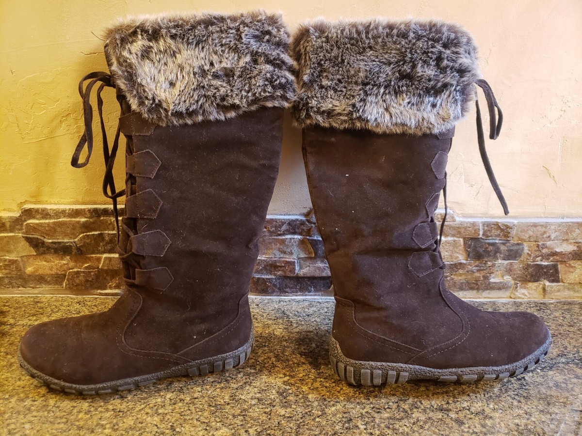 Bucco brown boot with fake Fur trim Mishasha Knee High Side Zip