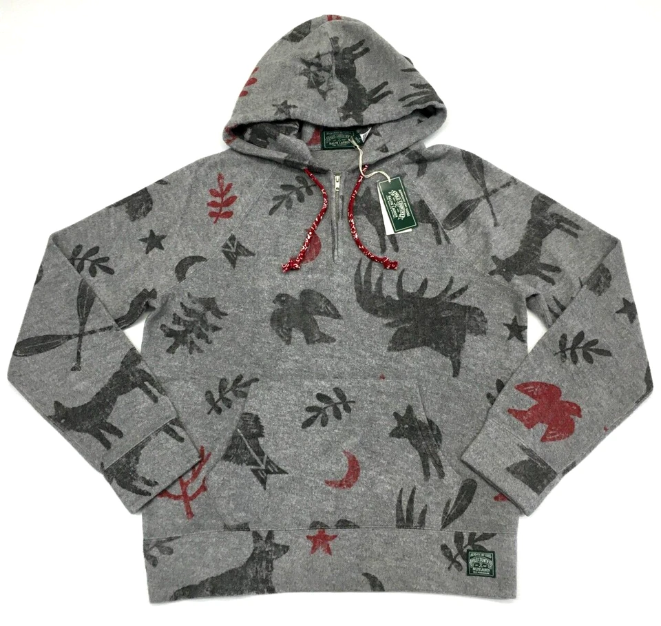 Polo Ralph Lauren Antiguo Jeroglíficos Egipcios 1/4 Cremallera Rústica Polar Sudadera con Capucha Foto 3 de 4