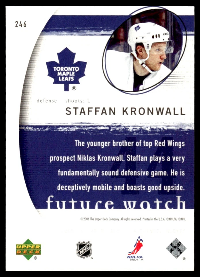 2005-06 SP Authentic Staffan Kronwall Rookie 1159/1999 Toronto Maple Leafs #246 - Image 2 of 2