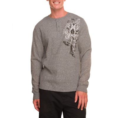 2XL Big Men's Long Sleeve Waffle Knit Thermal Graphic Henley FREE