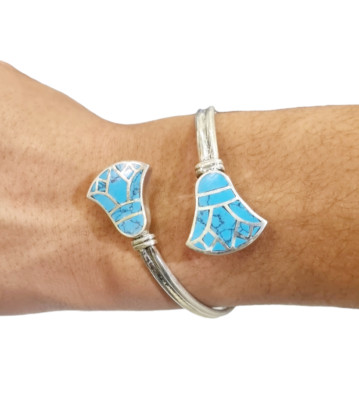 Ägyptisches Silber Lapis Türkis Koralle Doppel Lotus Pharaon Armband Armreif Manschette