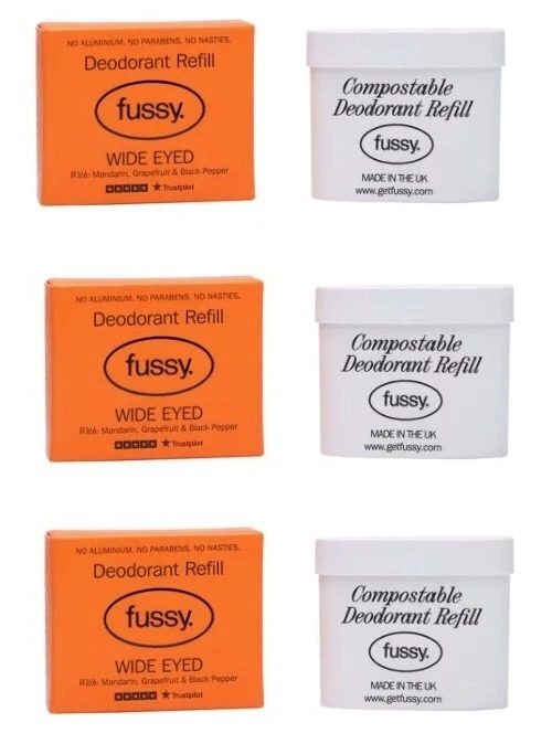 3 x Fussy Deodorant Refills. Wide Eyed Fragrance. Natural/Vegan Friendly.