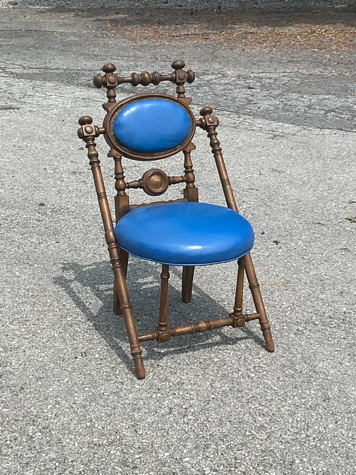 Antigua silla lateral firmada Hunzinger Nueva York 1869 convertida victoriana de nogal Foto 4 de 4