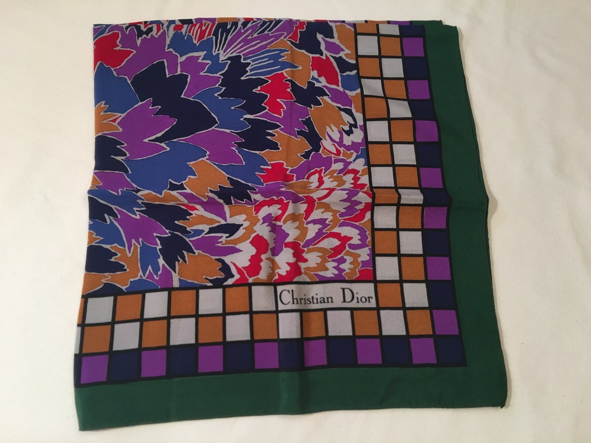 Christian Dior フラワープリント スカーフ Auth. CHRISTIAN DIOR Silk Flower Geometric Print Scarf 26