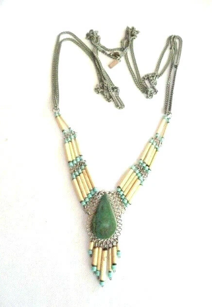 VANESSA MOONEY Collar Eeva Flecos Bambú Cuentas Turquesa Colgante NUEVO Foto 4 de 4