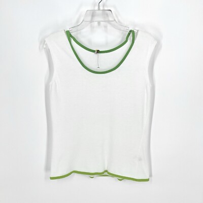 Agnona Italy 100% Cotton Size M Sleeveless Blouse White Green Trim EU 48 Luxury