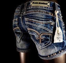 $180 Buckle Rock Revival Jeans "Bruna" Volcano Stitch Shorts 28